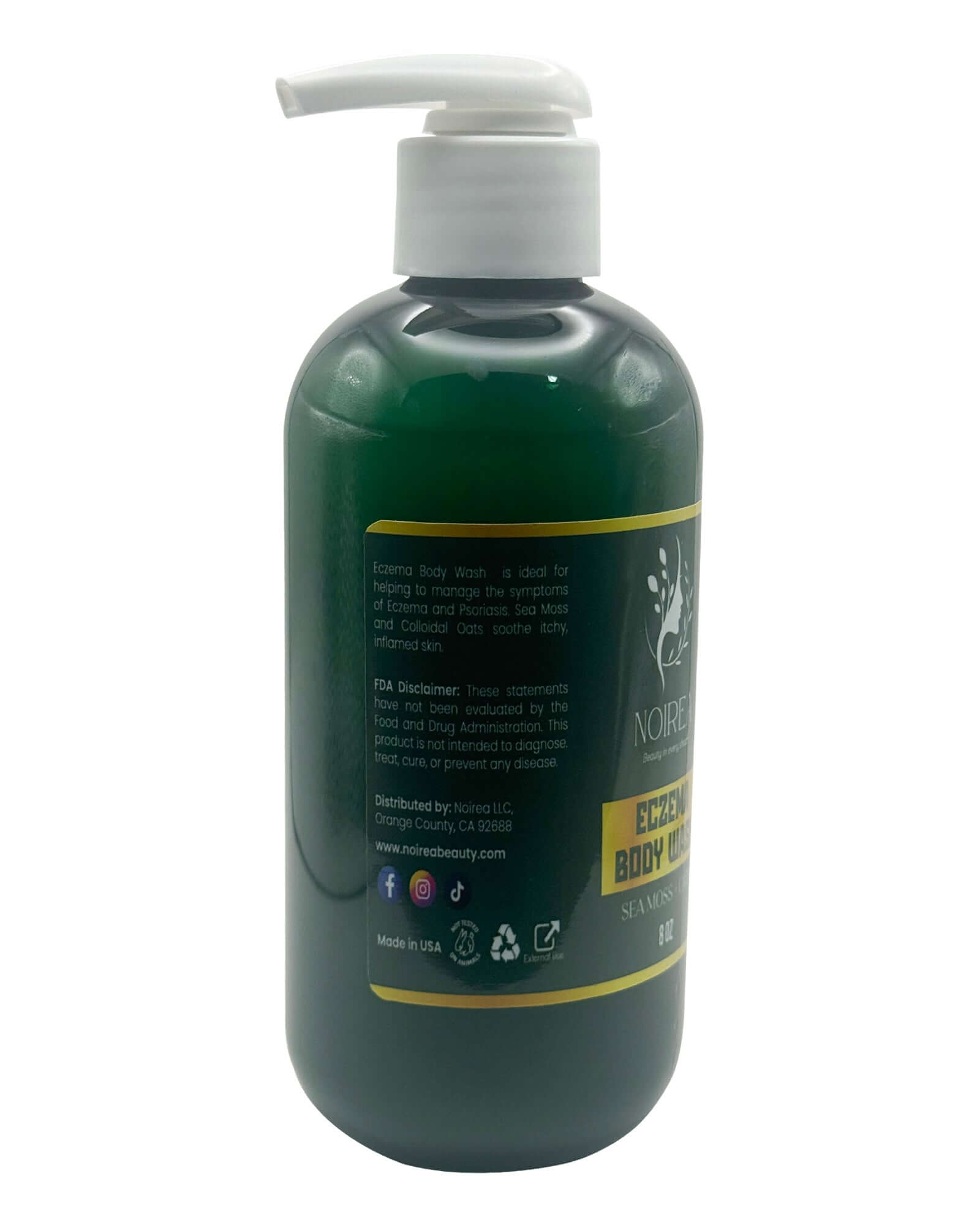 Sea Moss + Oats Face and Body Wash bottle for eczema relief with soothing ingredients for inflamed skin.